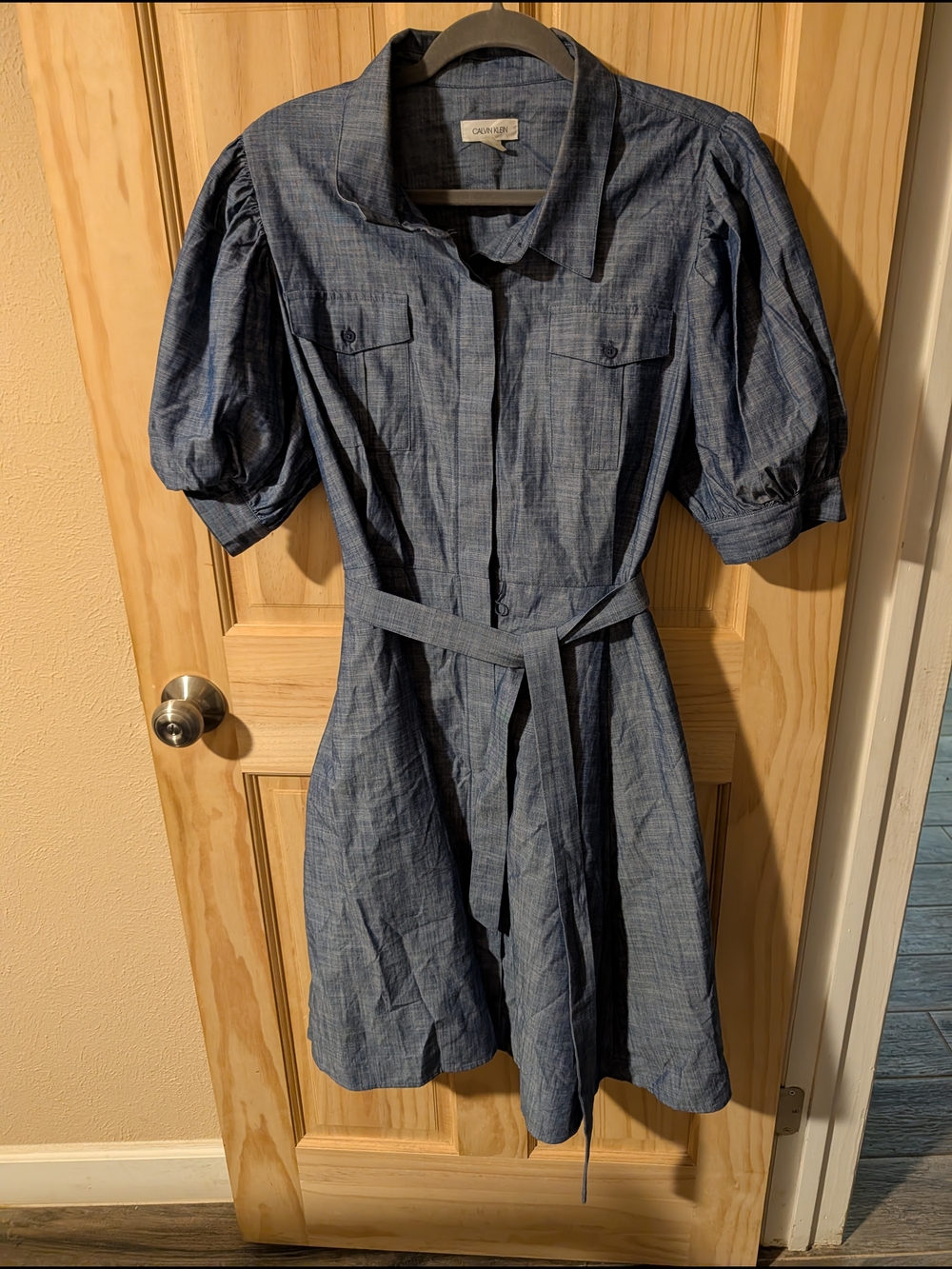 Calvin Klein Denim-Look Button Shirt in Light Blue